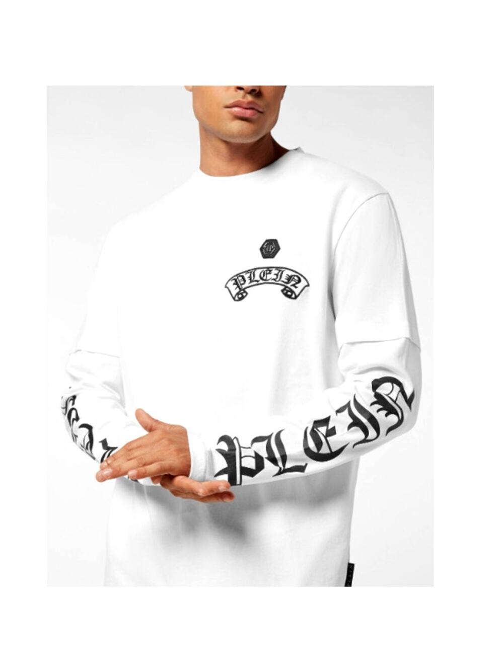 Philipp Plein Men's White Banner Embroidery Double Sleeve T-Shirt Size XXL
